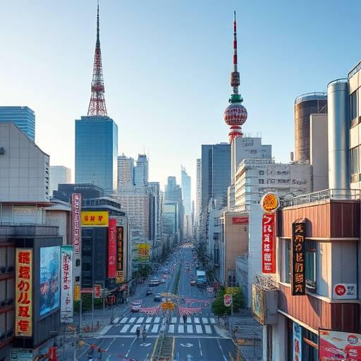 Modern skyscrapers and bustling streets in Tokyo, Japan