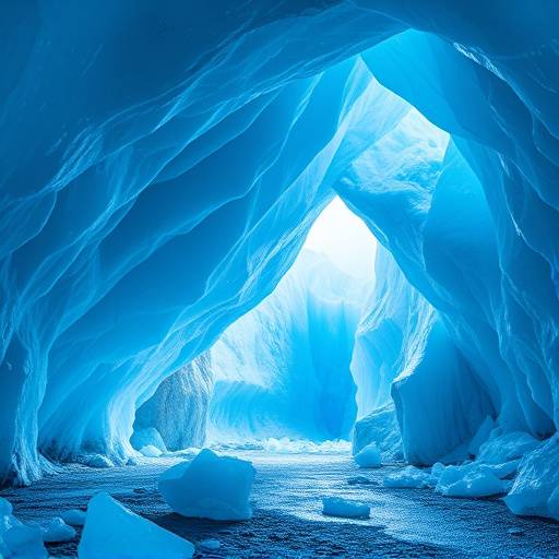 Stunning ice caves and glaciers of Iceland, with bright blue ice formations