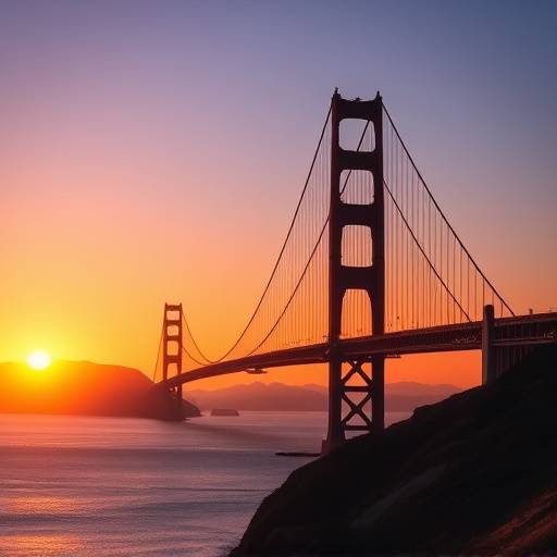 Sunset over the Golden Gate Bridge in San Francisco